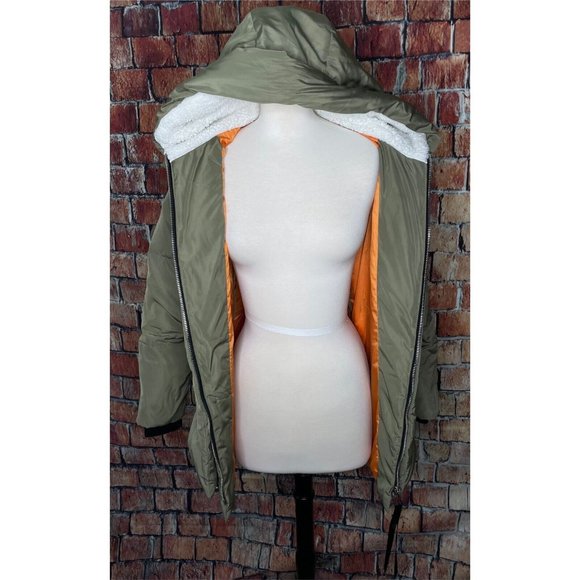 OROLAY Thickened Down Jacket Coat Parka Faux Sherpa Lined Hooded Green Small - Picture 9 of 11